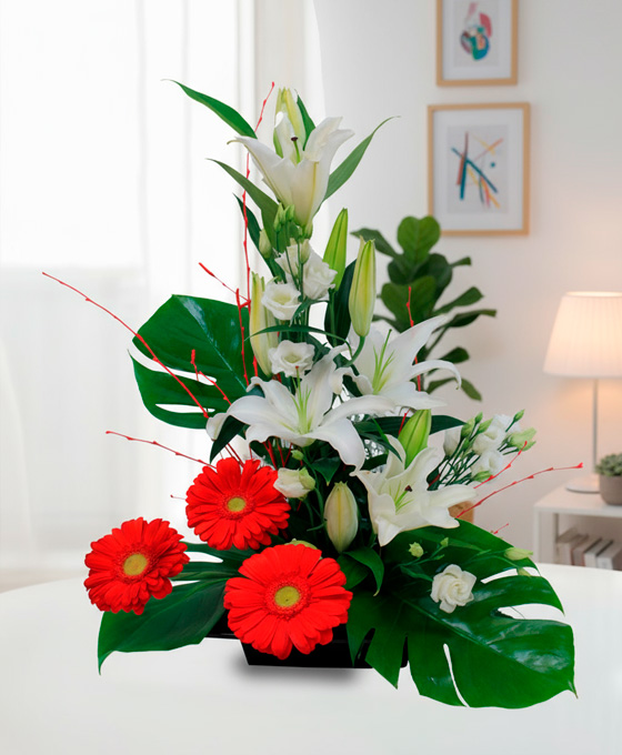 Centro de flores rojo a domicilio